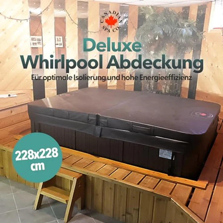 Canadian Spa Company Whirlpool Abdeckplane, quadratisch, 228x228 cm, braun, mit effektiver Wärmedämmung und robustem Material, inkl. Sicherheitsgurte und stabilen Griffen – Bild 2