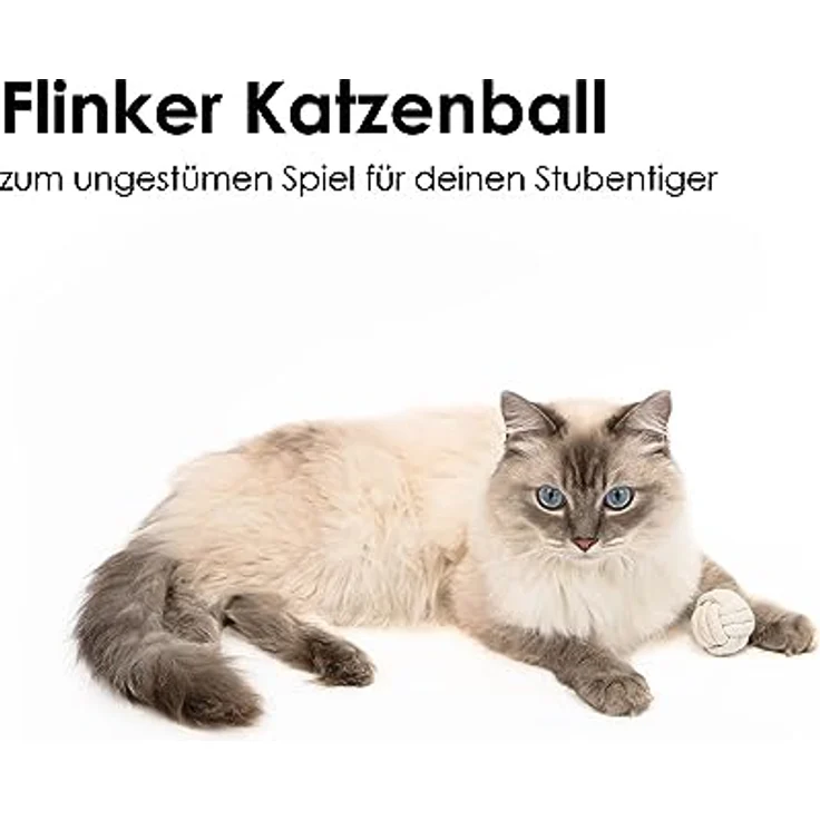 LucyBalu® Wurfspielzeug für Katzen | Katzenbälle als natürliches interaktives Katzenspielzeug | Katzenball werfen | Spielbälle für Katzen aus Baumwolle | Katzen Spielsachen | 2er Set Weiß/Anthrazit – Bild 5