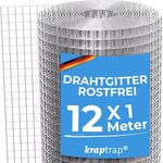 KrapTrap Volierendraht, verzinktes Drahtgitter, 12m x 1m, 12x12mm Maschengröße, stabiler Kaninchendraht, Wühlmausgitter, wetterfest und korrosionsgeschützt