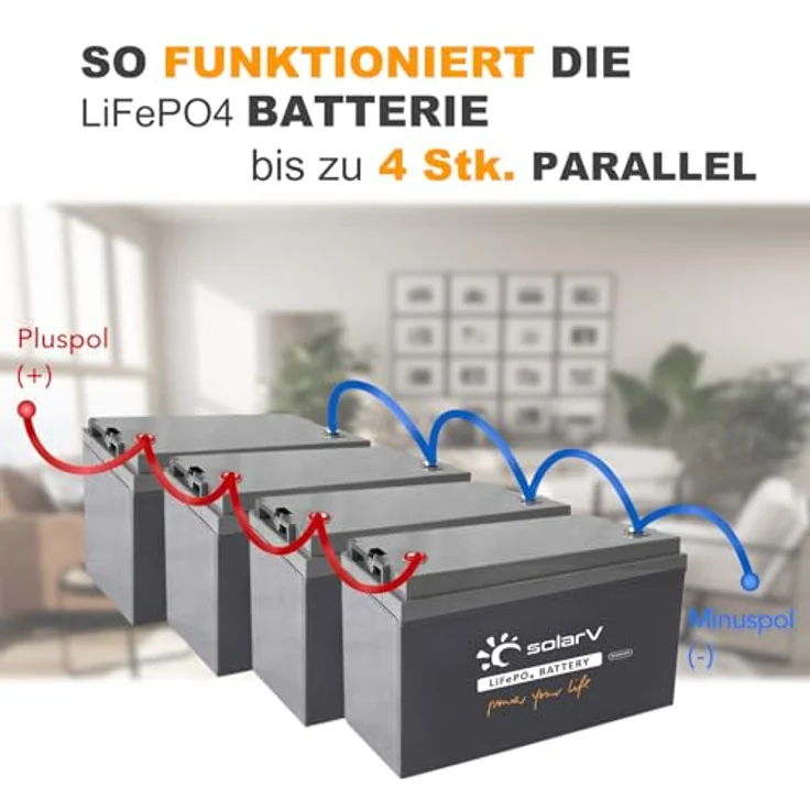 EnjoySolar SolarV ® Lithium Batterie LiFePO4, 25,6V 150Ah mit integriertem BMS und Bluetooth, wartungsfreier Betrieb – Bild 8