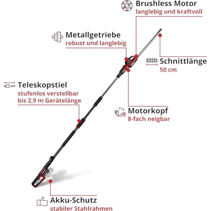 Einhell Professional GP-HH 18/50 Li T BL-Solo, Akku-Heckenschere 18V mit 550mm Schnittlänge und verstellbarem Teleskopstiel – Bild 3