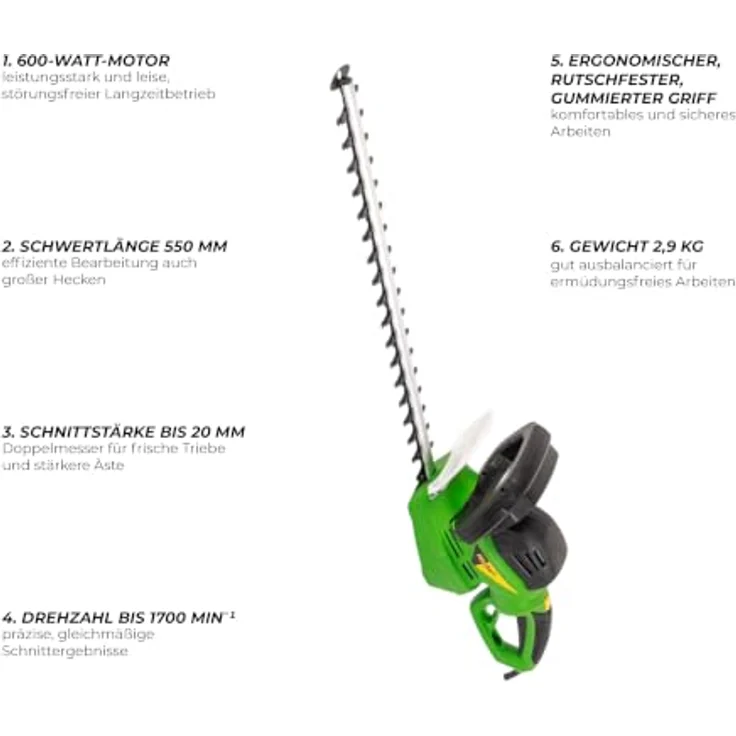 Procraft PT600 Heckenschere, 600 Watt, 550 mm Schnittlänge, max. Schnittstärke 20 mm – Bild 5