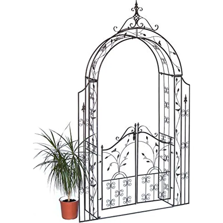 DanDiBo Rosenbogen mit Tür Metall 18604 Torbogen Gartentor Eisen Rankhilfe Rankgitter Rundbogen Tür