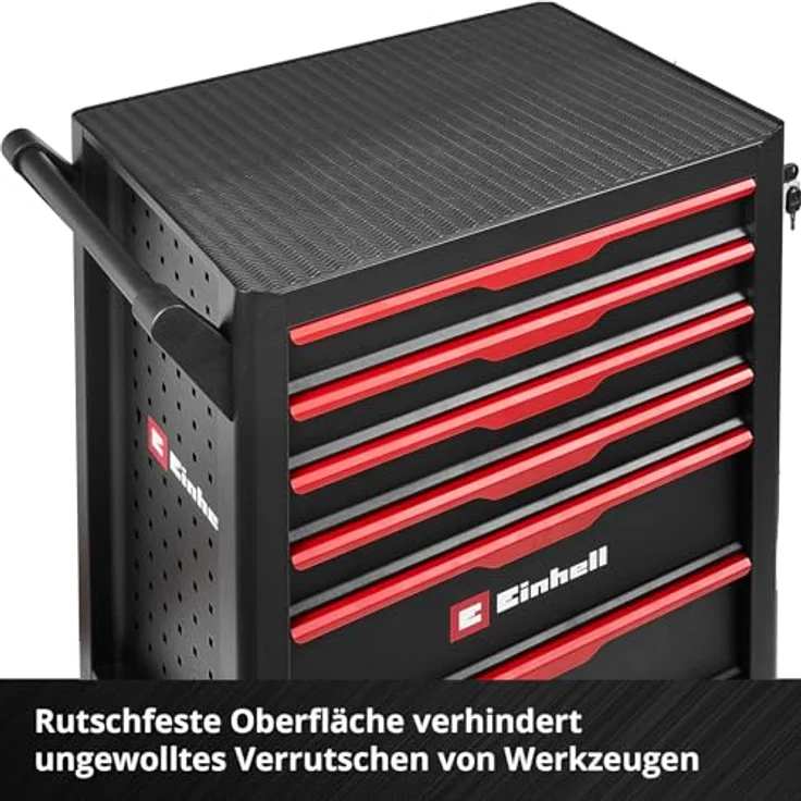 Einhell Werkstattwagen 149-tlg., inkl. 70 Bits, 11 Ringgabelschlüssel und Zangen, kugelgelagerte Schubladen, abschließbar, mobil – Bild 10