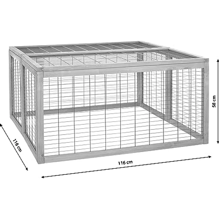 Dehner Freilaufgehege Rolf mit aufklappbarem Dach, ca. 116 x 116 x 58 cm, Holz – Bild 4