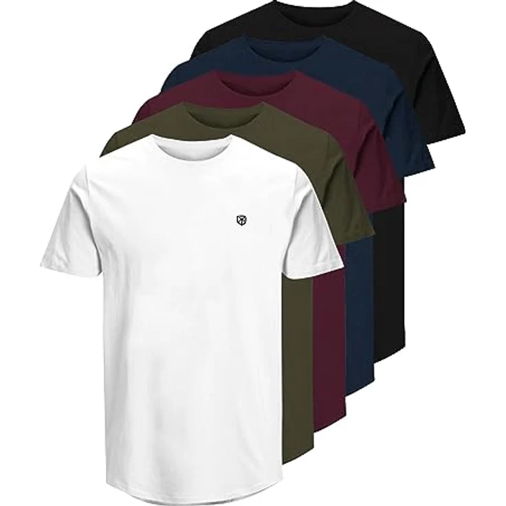 Jack & Jones Brody T-Shirts 5er Pack, Herren, Regular Fit, Baumwolle, Blau-Rot-Grün-Weiß-Schwarz, (S) – Bild 1