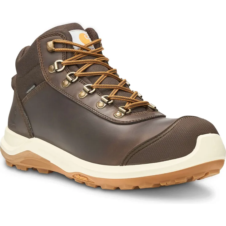 Carhartt Wylie F705159-201, Wasserdichte S3-Ledersicherheitsschuhe mit Aluminium-Zehenschutzkappe und Vibram-Sohle, braun, Größe Wide Fit