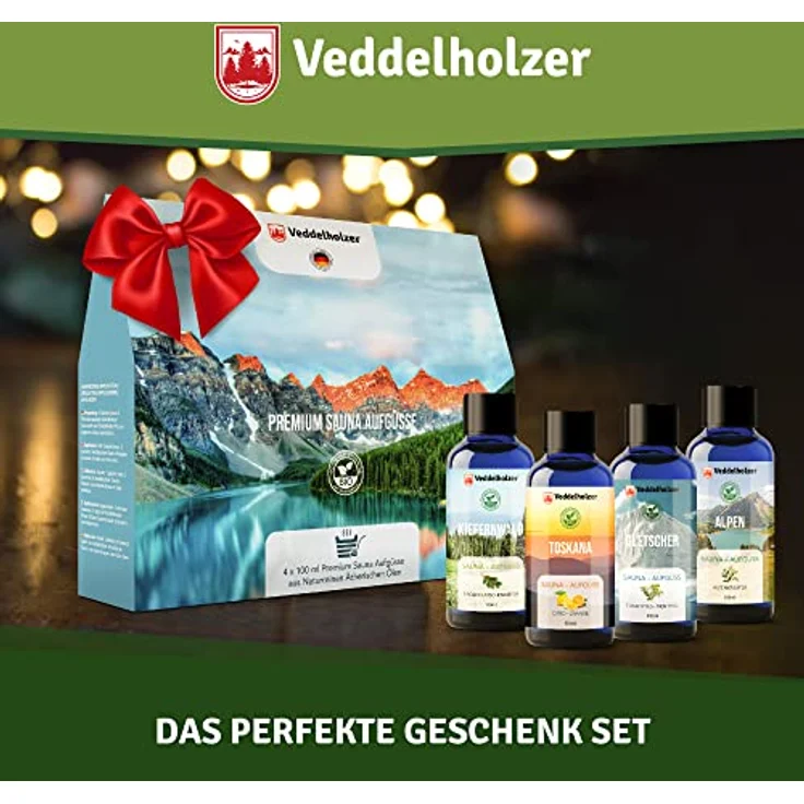 Veddelholzer BIO Sauna-Aufgussset, 4-tlg. Geschenkset mit 100% naturreinen ätherischen Ölen, 4 x 100 ml Saunaöle – Bild 4
