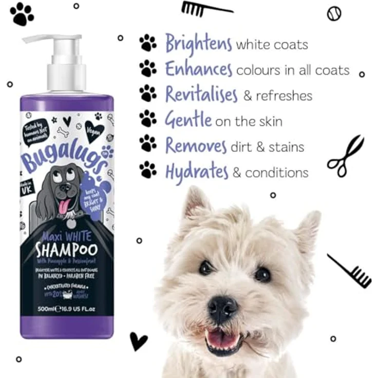 Bugalugs Hundeshampoo Maxi White, PH-neutrales Tiershampoo für strahlendes, weiches Fell, 500 ml, Ananas-Marakuja-Duft – Bild 3