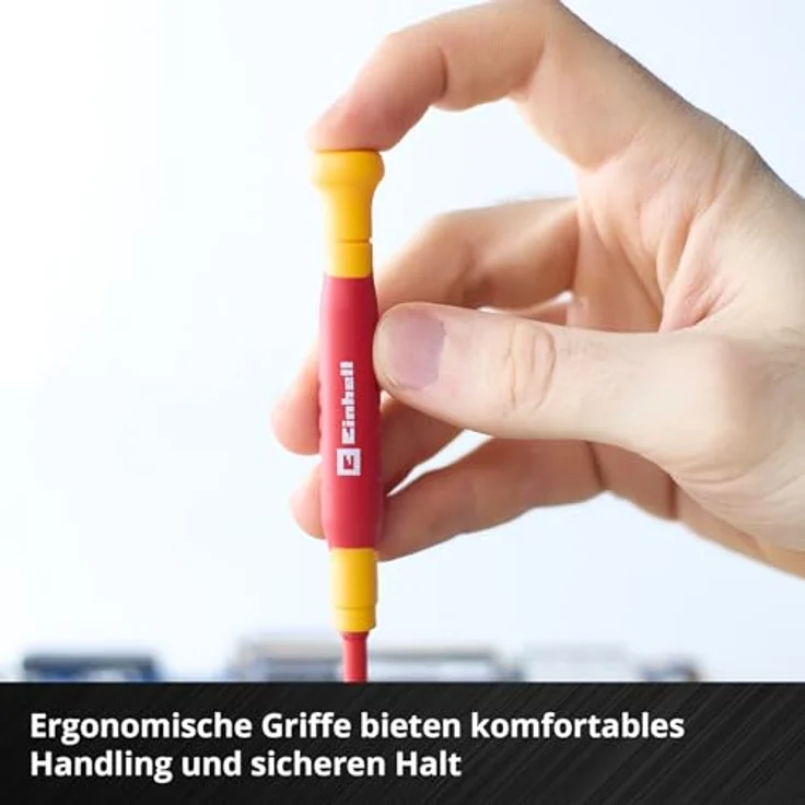 Einhell Elektriker-Feinmechaniker-Schraubendreher-Set 6-tlg., isoliert bis 1.000V, ergonomische Griffe, S2-Klingen, kompakte Bauform, rot-gelb – Bild 5