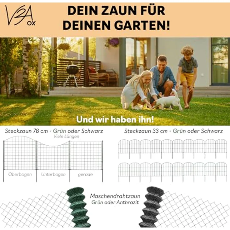 V2Aox Teichzaun Steckzaun für Garten, 12 Zaunelemente, 9,1 m Länge, PVC-ummantelter Stahldraht, 78 cm hoch – Bild 7