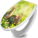 Banjado Toilettendeckel, WC-Sitz mit Absenkautomatik, Soft Close, Duroplast, Weiß, Motiv Drei Hasen, leichte Montage