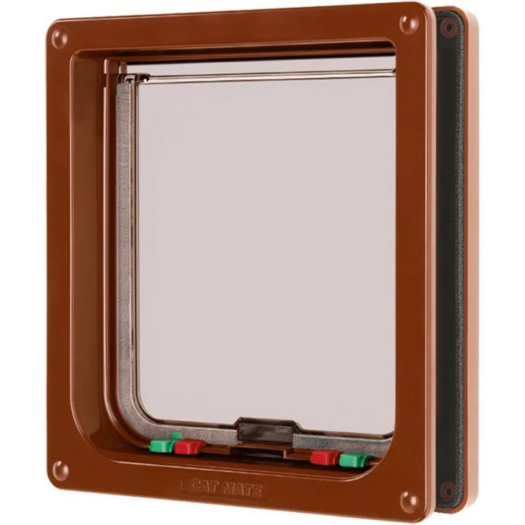 CAT MATE Katzenklappe Large 221 B, braune Katzentür mit Vier-Wege-Verschluss, 235 mm x 252 mm