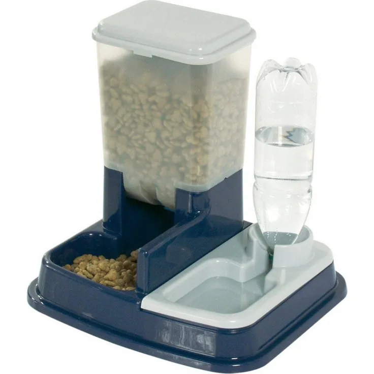Karlie Futterbehälter Duo Max für Hunde, praktische Futter- und Wasserspender Kombination, 5 kg Trockenfutter, frisches Wasser, blau