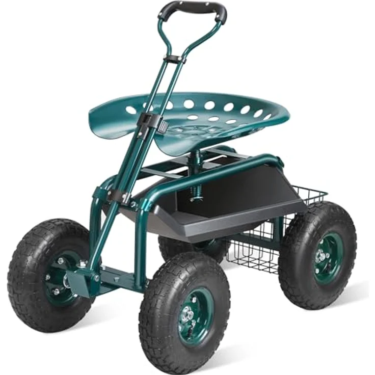 VEVOR Rollsitz Werkstattwagen, 136kg belastbar, höhenverstellbarer Sitz (45-54cm), 360-Grad-Drehfunktion, mit 25cm Griff und aufblasbaren 30PSI Reifen, Grün – Bild 1
