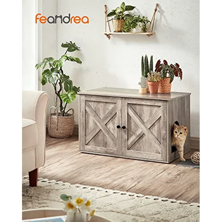 FEANDREA Katzentoilette, 80 x 53 x 49,2 cm, mit herausnehmbarer Trennwand, Vintagebraun-Braun - Preisvergleich – Bild 2