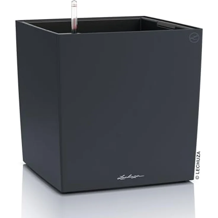 Lechuza Cube Color 40, Pflanzgefäß schiefergrau mit Bewässerungssystem, Wasserstandsanzeiger und Pflanzeinsatz, 39 x 39 x 40 cm – Bild 1