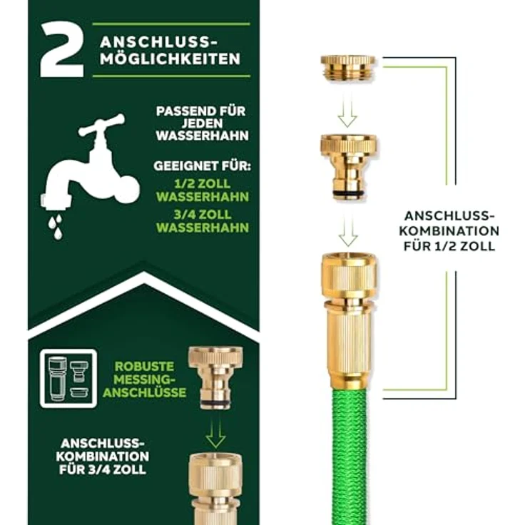 TRESKO Premium Gartenschlauch Flexibler Wasserschlauch dehnbarer Flexischlauch Grün 30m – Bild 4
