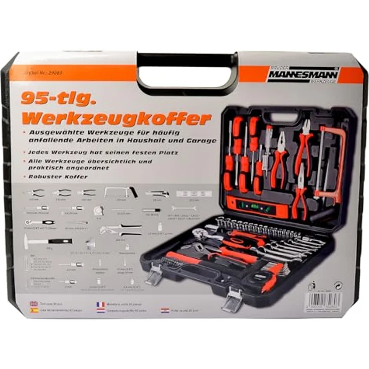 Mannesmann Werkzeugkoffer 95-teilig, Robuster Werkzeugsatz für DIY-Projekte und Möbelaufbau – Bild 2