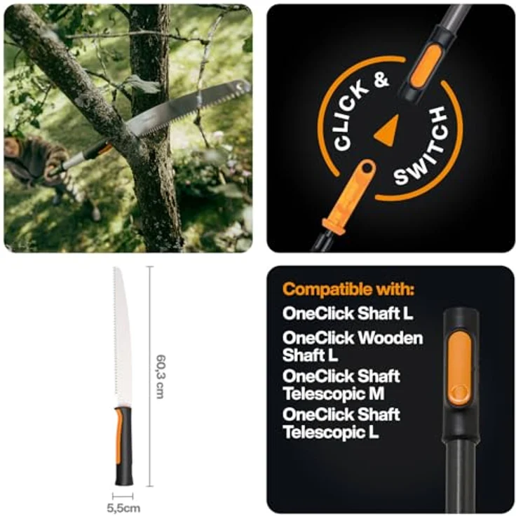 Fiskars Gartensäge OneClick, Handsäge mit gehärtetem Stahlblatt und ergonomischem Design für präzise Schnitte – Bild 2