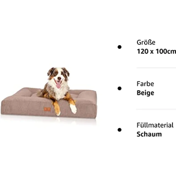 Knuffelwuff orthopädisches Hundebett Sofia XXL 120 x 100cm Beige - Hundekissen für große, mittelgroße und kleine Hunde - Waschbar – Bild 4