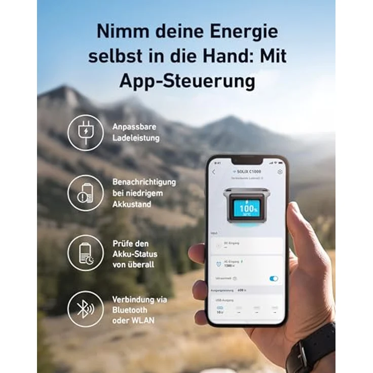 Anker SOLIX C1000 Tragbare Powerstation, LiFePO4, 1800W Solargenerator, 100% geladen in 58 Min. mit UltraFast Modus, LFP Powerstation für Outdoor, Camping und Stromreserve (Optionales Solarpanel) – Bild 5