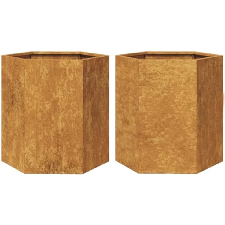 vidaXL Pflanzkübel 2 STK. Sechseckig 46x40x45 Cortenstahl, Witterungsbeständig, Viel Platz und Offener Boden – Bild 1