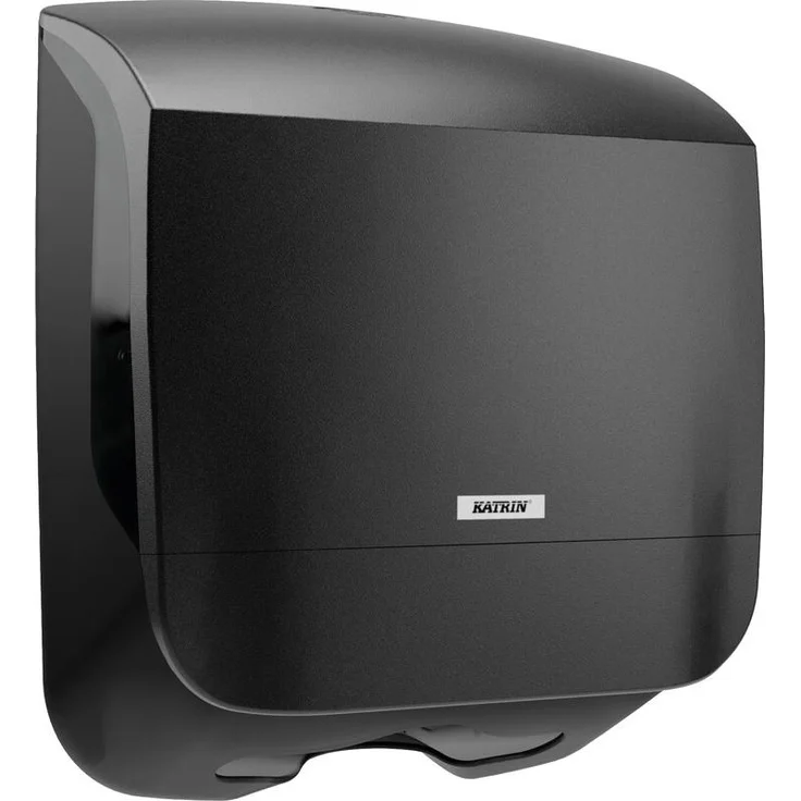 Katrin Papierhandtuchspender 88966, Nachfüllbarer Falthandtuchdispenser aus schwarzem Kunststoff, B 300 x H 329 x T 135 mm, inklusive Befestigungsmaterial