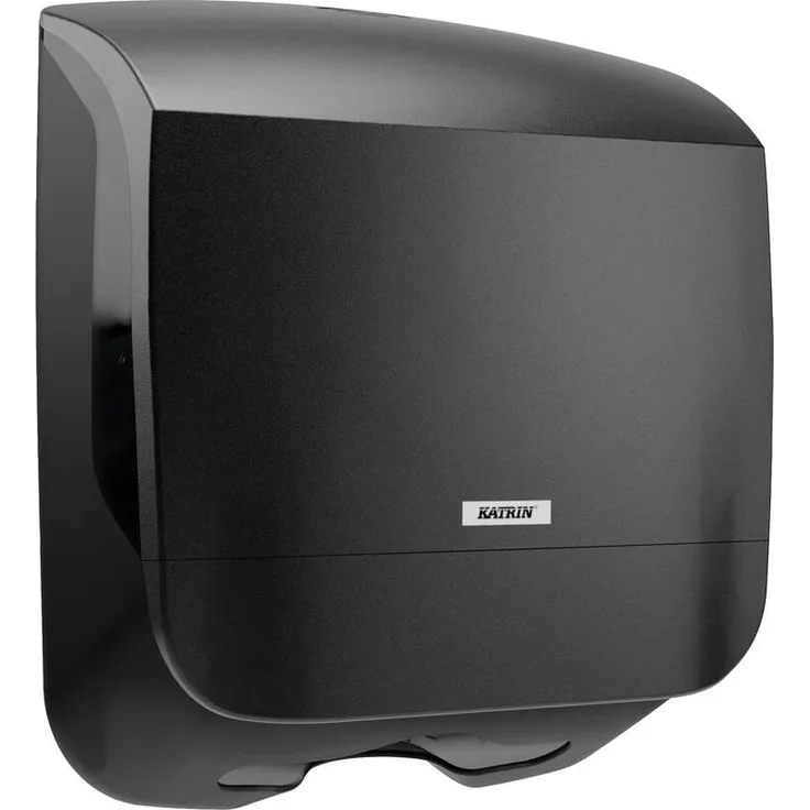 Katrin Papierhandtuchspender 88966, Nachfüllbarer Falthandtuchdispenser aus schwarzem Kunststoff, B 300 x H 329 x T 135 mm, inklusive Befestigungsmaterial