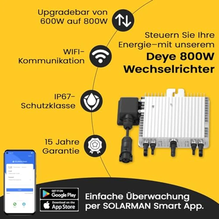 EPP Solar® 880W Balkonkraftwerk Bifazial Komplettset mit 800W DEYE WIFI Wechselrichter und Flachdach Halterung - Effiziente 2x 440W Bifazial PV Module für hohe Energieausbeute – Bild 5