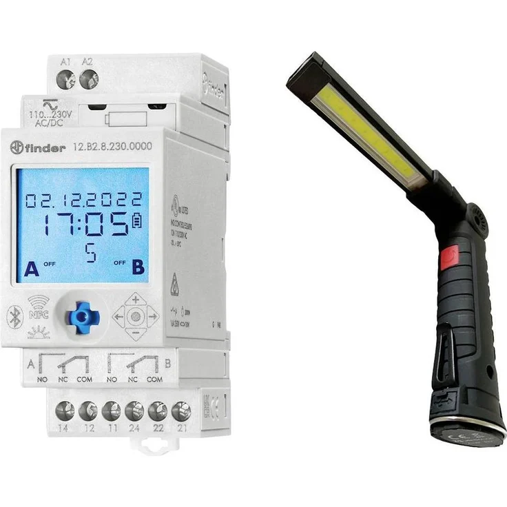 Finder Zeitschaltuhr Aktionspaket 12.B2.8.23 mit LED-Strahler, astronomische Programmierung, 30 Ampere, IP20
