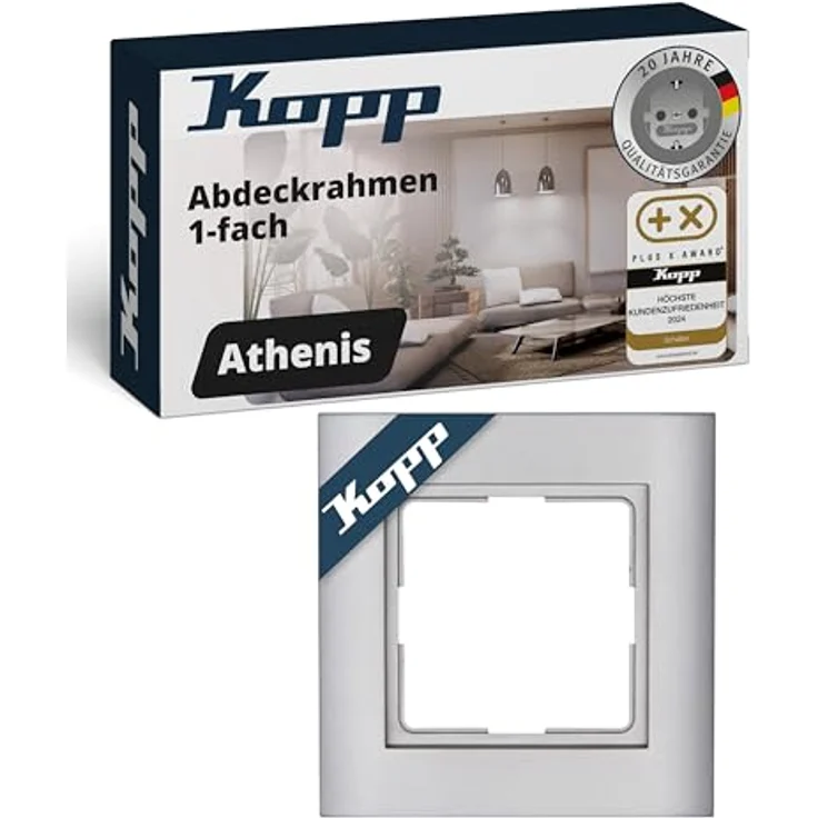 Kopp Abdeckrahmen 1-fach Athenis, Stahl, für senkrechte und waagerechte Installation – Bild 1