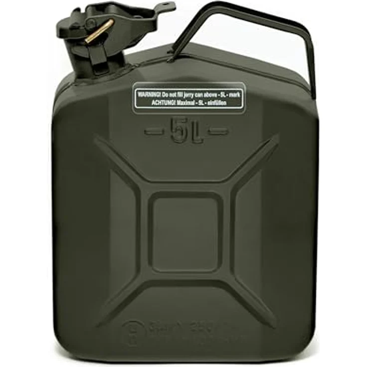 BW® Benzinkanister Metall 5L, Kraftstoffkanister Bronzegrün RAL 6031-F9, TÜV-geprüft, UN-zugelassen, 0,8mm Stahl für Benzin Diesel E10 2-Takt – Bild 4