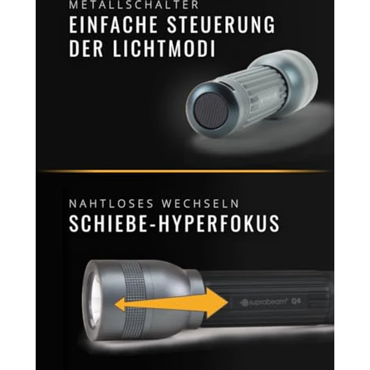 Suprabeam Taschenlampe Q4 (12.90 cm, 400 lm) mit stufenloser elektronischer Dimmung, Hyperfokus Schiebe-Optiksystem – Bild 6