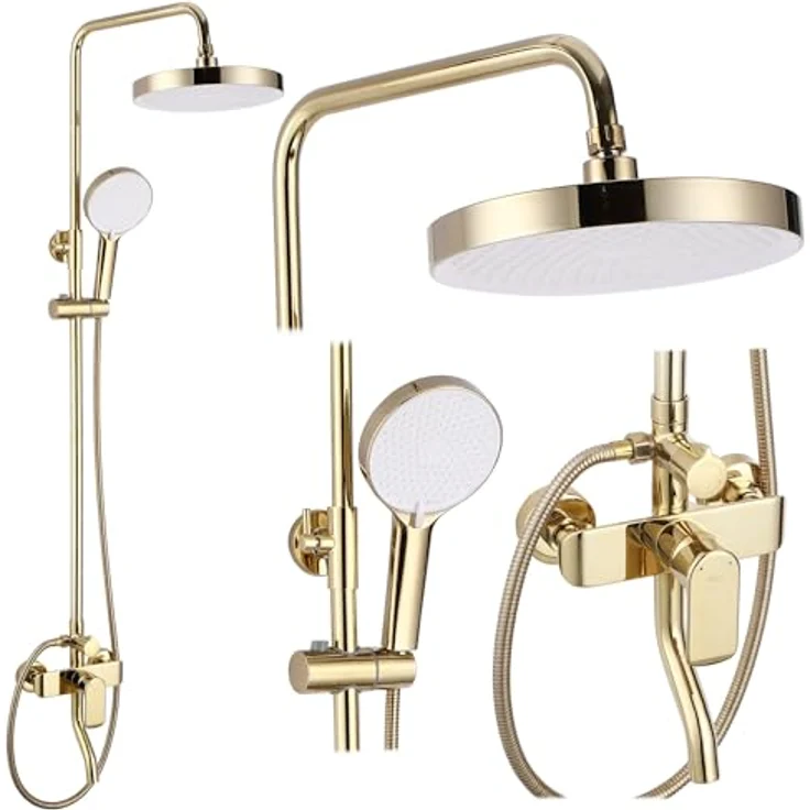 Rea Duschsystem BLOOM GOLD, Duschset mit Messingarmatur und drei Funktionen, gold – Bild 1