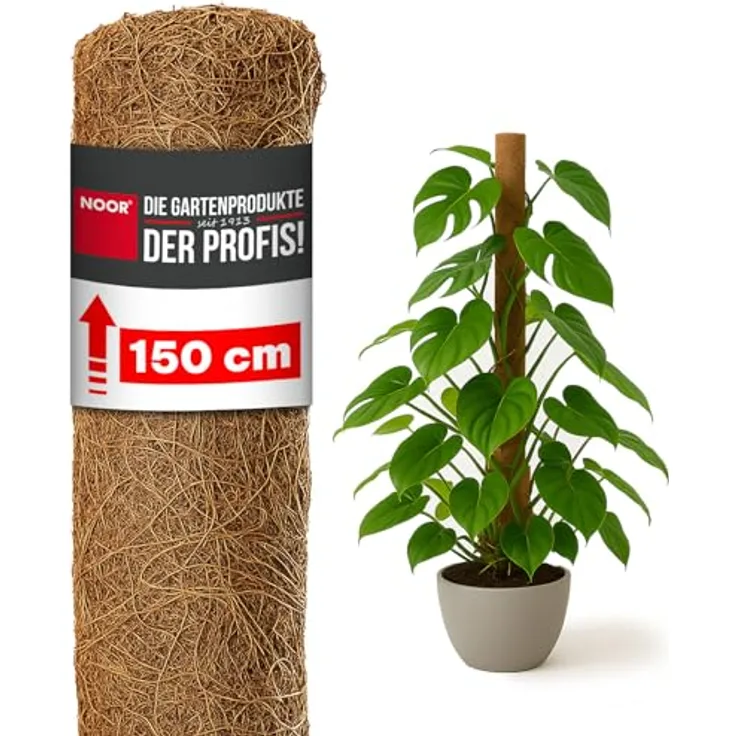 NOOR Kokos-Rankhilfe mit Holzstiel, verlängerbare Pflanzhilfe aus 100% Naturmaterial, stabile Kletterhilfe für Pflanzen, Kokosstab 150 x 7 cm Ø