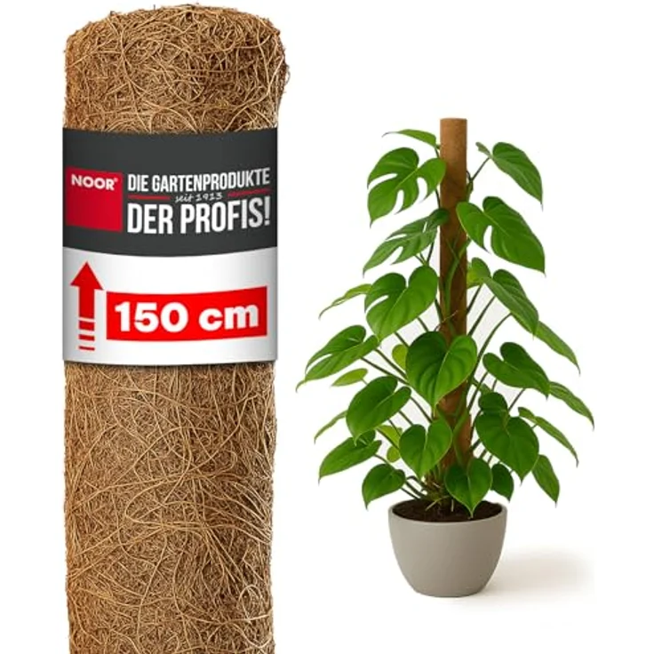 NOOR Kokos-Rankhilfe mit Holzstiel, verlängerbare Pflanzhilfe aus 100% Naturmaterial, stabile Kletterhilfe für Pflanzen, Kokosstab 150 x 7 cm Ø – Bild 1