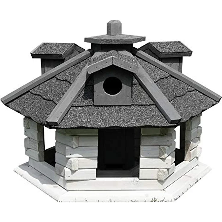 Melko Vogelhaus 6-eckig mit Bitumschindeln und Futterspender Weiß/Grau 48 x 33 cm, vorbehandelt – Bild 5