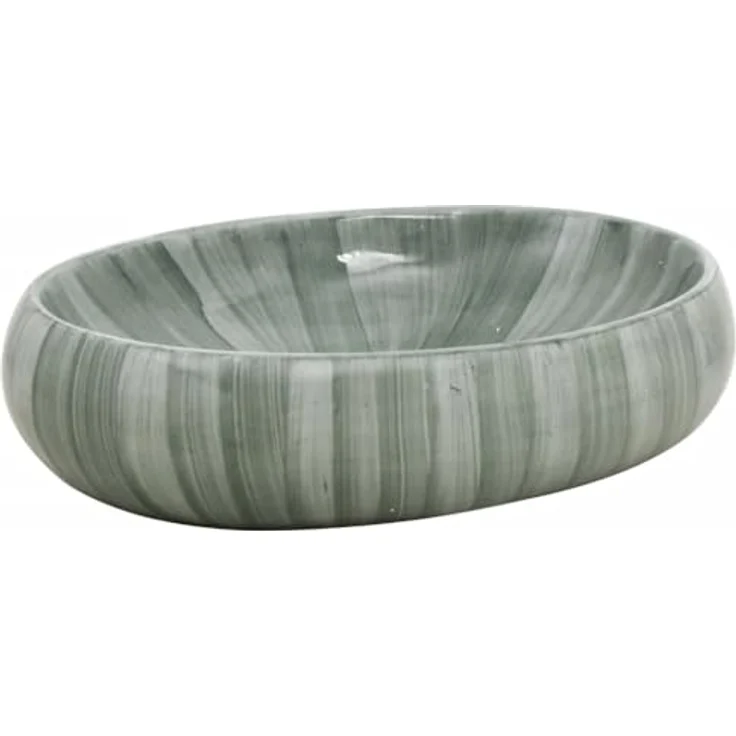 vidaXL Aufsatzwaschbecken, Oval Waschbecken mit Muster, Handgefertigt Waschtisch Waschschale für Badezimmer, Handwaschbecken Spülbecken, Grün 59x40x15 cm Keramik – Bild 1