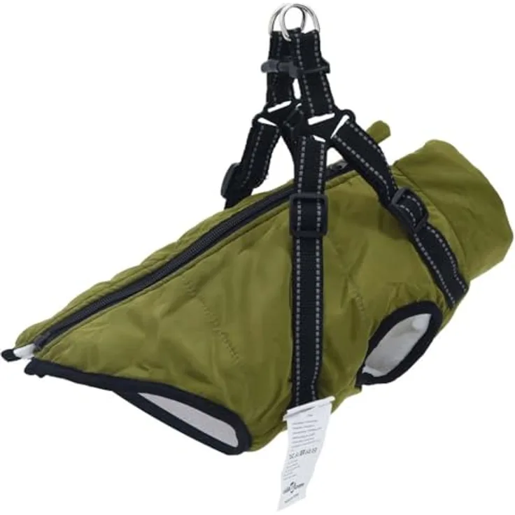 vidaXL Hundemantel mit Geschirr Wasserdicht Reflektierend Armeegrün XL, Outdoor Hundemantel mit verstellbarem Geschirr und Reflexstreifen