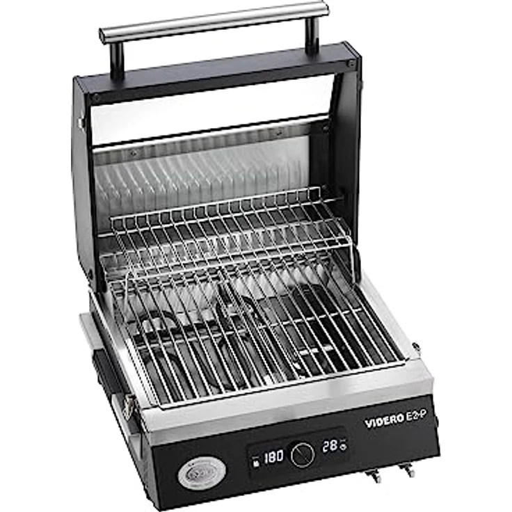 RÖSLE Elektrogrill BBQ-Portable Videro E2-P, tragbarer Tischgrill mit 2 Brennern, Warmhalterost und Deckel mit Glaseinsatz, pulverbeschichteter Stahl, schwarz/silbern - Preisvergleich – Bild 2