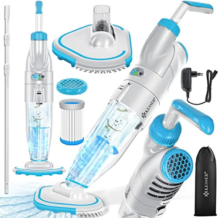 KESSER Poolsauger mit Akku | elektrisch Pool Bodensauger inkl. Filter & 2-Geschwindigkeits-System | kabelloser Reiniger mit HEPA-Filter, Schwarz – Bild 1