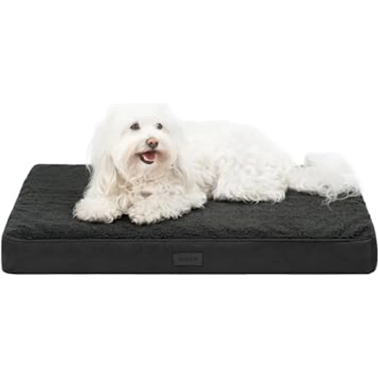 lionto Hundebett ortopädisch, 76x51x8 cm, robustes Kissen aus weichem Plüsch, abnehmbarer & waschbarer Bezug, wasserabweisend, schwarz, geeignet für kleine & große Hunde + Katzen – Bild 1