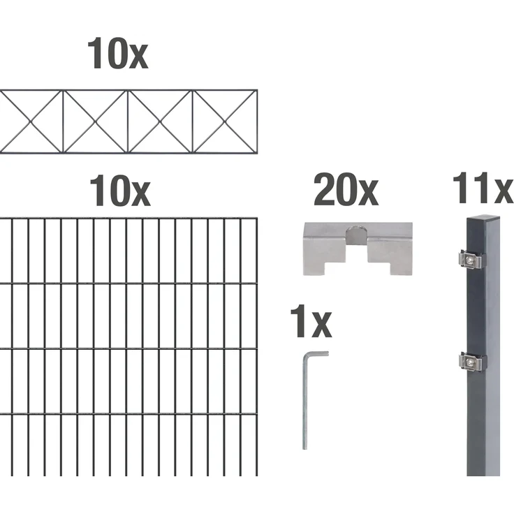 Alberts Doppelstabmattenzaun Nexus, 100 cm hoch, 20 m lang, anthrazit, mit Dekorelementen, zum Einbetonieren – Bild 1