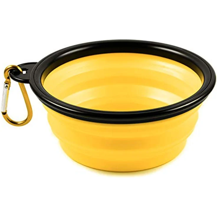 PhoneNatic Faltbarer Silikon-Hundenapf in gelb, Reisenapf für Hunde und Katzen mit Karabiner -, S, gelb, 350 ml, 60014331 – Bild 1