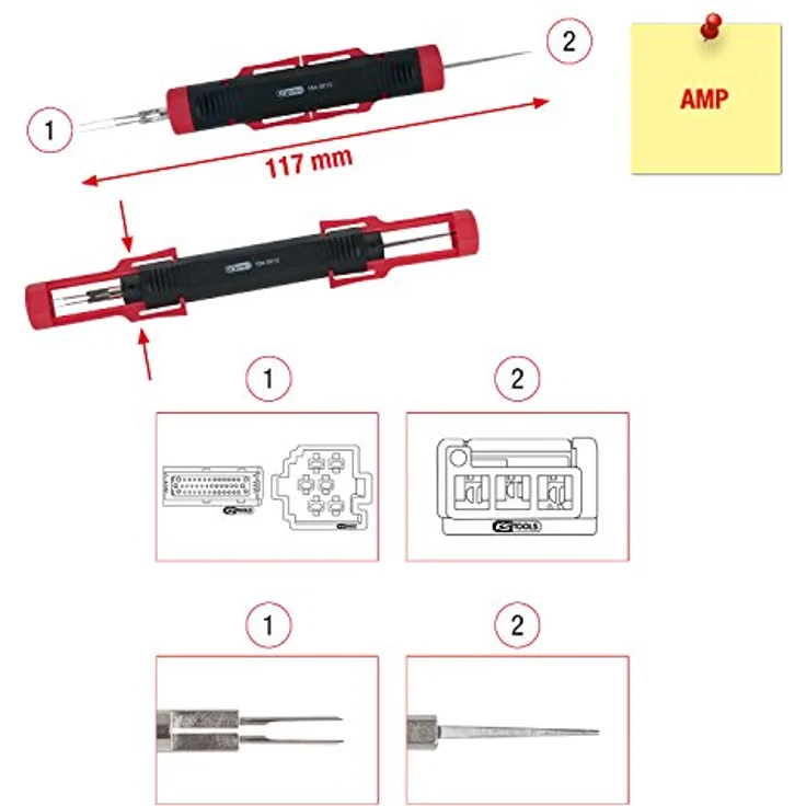 KSTOOLS Kabel-Entriegelungswerkzeug für Flachstecker und Flachsteckhülsen 1,6 mm, hochwertiger Federbandstahl, Länge 117 mm, Universal-Anwendung, Entriegelungsprinzip 2 + 5 – Bild 2