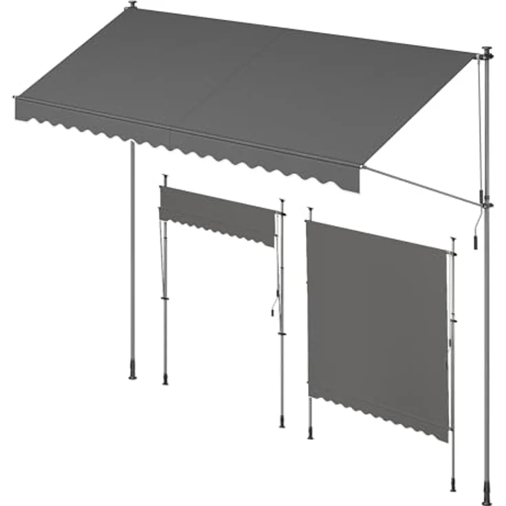 SONGMICS Klemmmarkise, höhenverstellbar, mit Handkurbel, Sonnenschutz, 400 x 120 cm, anthrazit – Bild 1