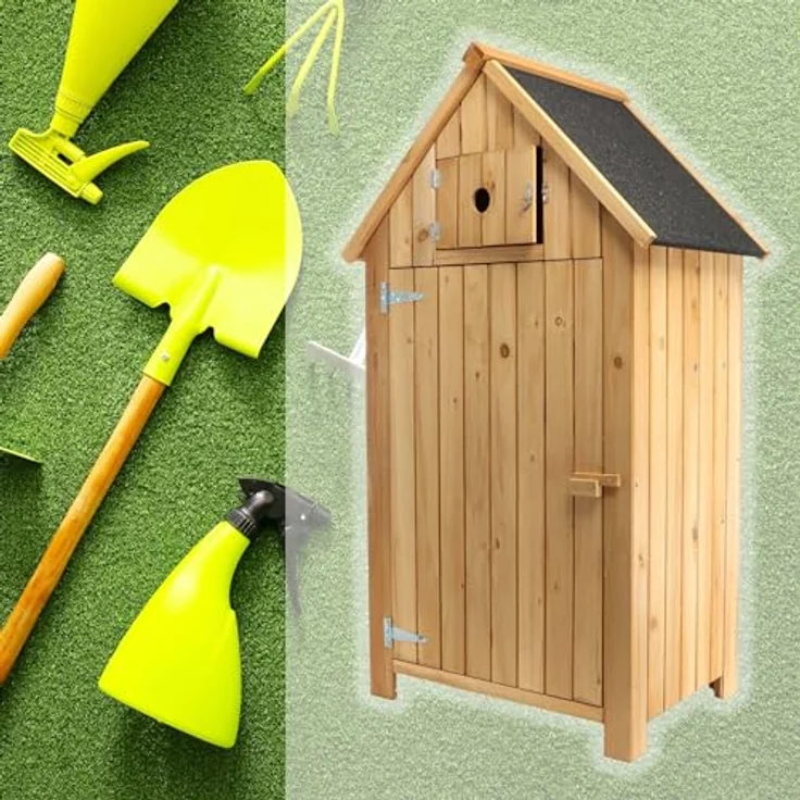 Wiltec Gartenhaus schmal aus Fichtenholz mit Bitumendach 770x540x1370mm für Garten, Terrasse & Balkon - Vielseitiger Geräteschuppen aus langlebigem Holz – Bild 2