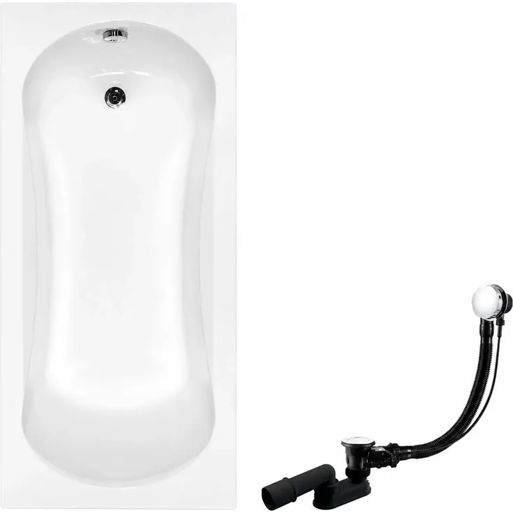 KOLMAN ARIA Badewanne Rechteck 160 x 70 cm, schneeweiß, inkl. automatischem Siphon und rutschfester Oberfläche