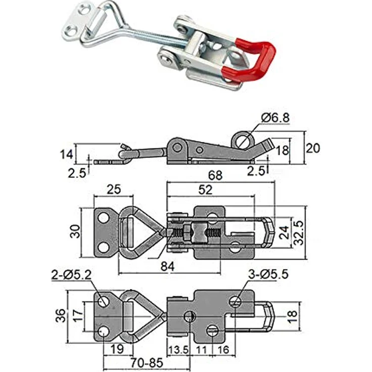2er Set JUNKER Spannverschluss M6 (Haltekraft 220kg, abschließbar) Edelstahl SS304 verstellbarer Hebelverschluss – Bild 3